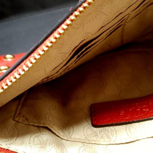 Michael Kors Red Leather Grommet Studded Wristlet Clutch, 10 Inch by 5 1/2 Inch - Picture 7 of 8